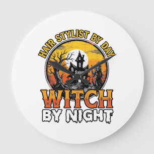 Friseur-Hexe bei Nacht Vintage-Halloween-Design Große Wanduhr