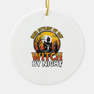 Friseur-Hexe bei Nacht Vintage-Halloween-Design Keramik Ornament
