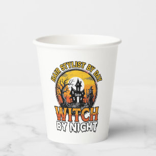 Friseur-Hexe bei Nacht Vintage-Halloween-Design Pappbecher
