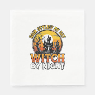 Friseur-Hexe bei Nacht Vintage-Halloween-Design Serviette