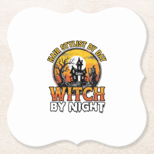 Friseur-Hexe bei Nacht Vintage-Halloween-Design Untersetzer