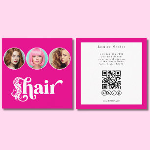 Friseur Hot Pink Weiß 3 Foto QR Code Quadratische Visitenkarte