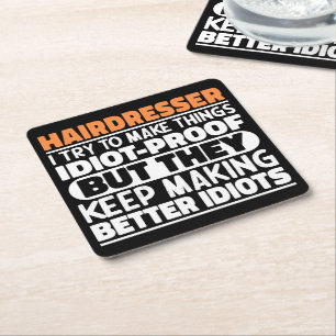 Friseur ich versuche, Dinge zu machen Lustige Sprü Rechteckiger Pappuntersetzer