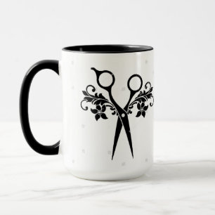 Friseur-Kaffee-Tasse w/Black Scissors /Flowers Tasse