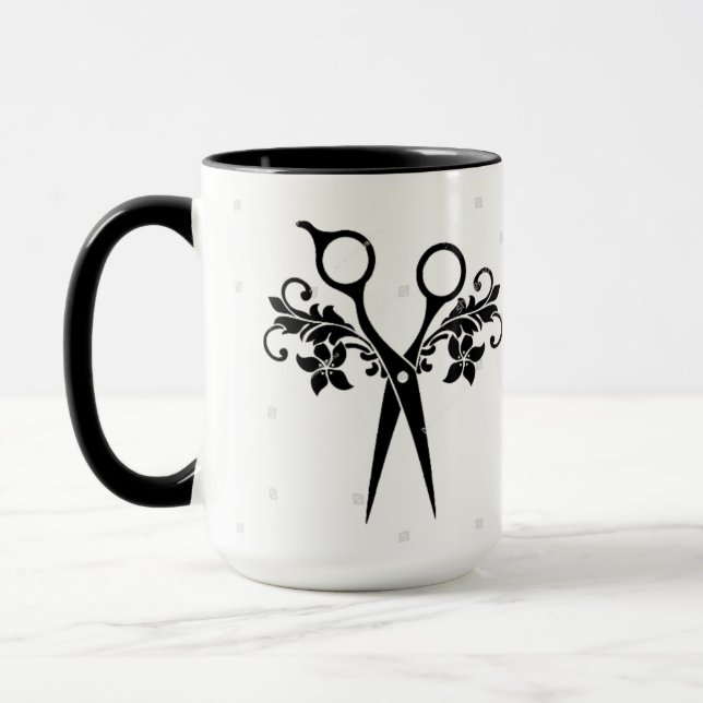 Friseur-Kaffee-Tasse w/Black Scissors /Flowers Tasse (Links)
