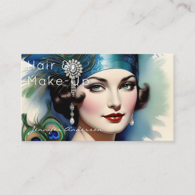 Friseur-Kosmetologin Make-up Vintage Frau Visitenkarte (Vorderseite)