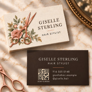 Friseur Leinen Blumen Schere QR Code Visitenkarte