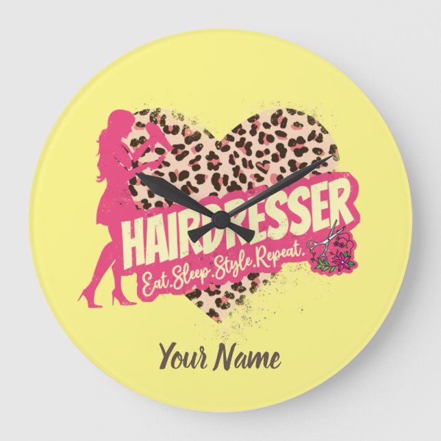 Friseur Leopard Hair Hustler Große Wanduhr (Vorderseite)