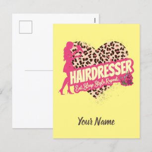 Friseur Leopard Hair Hustler Hairstylist Feiertagspostkarte