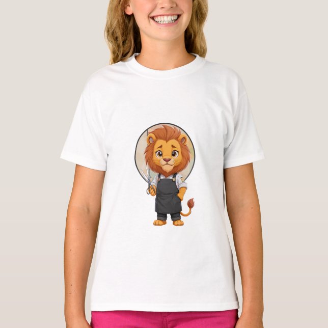 Friseur Löwen Stylist Kinder T-Shirt (Vorderseite)