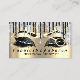 Friseur Makeup Eyelash Gold Schere Grau Tropfen Visitenkarte