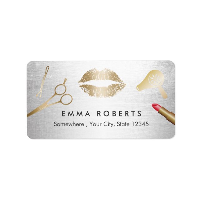 Friseur & Makeup Schönheitssalon Modernes Gold & S Adressaufkleber (Vorne)