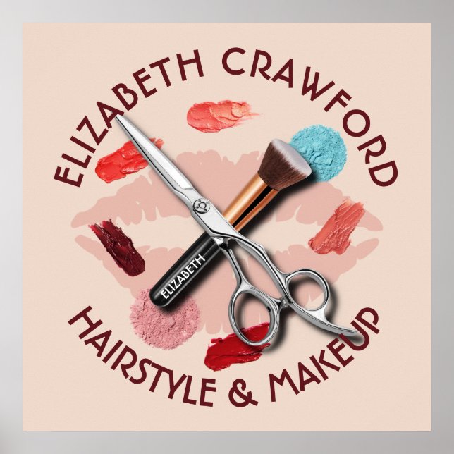 Friseur Makeup Stylist Schönheitssalon und Ihr Nam Poster (Vorne)