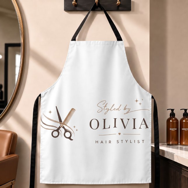 Friseur Minimal Weiß Schere Editable Schürze (Hair Stylist Minimal White Scissors Editable Apron)