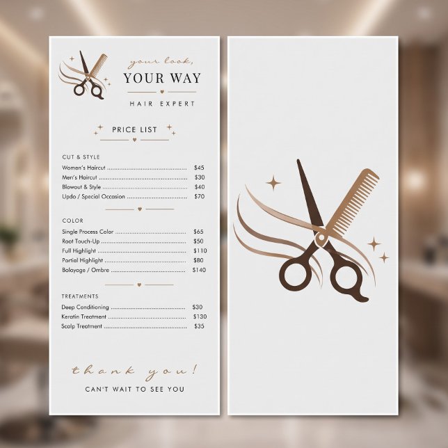 Friseur Minimal Weiße Schere Editable Werbekarte (Hair Stylist Minimal White Scissors Editable Rack Card)