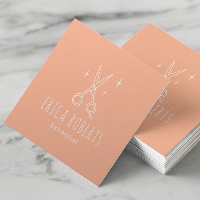 Friseur Minimalistische Schere Schönheitssalon Pea Quadratische Visitenkarte (Von Creator hochgeladen)