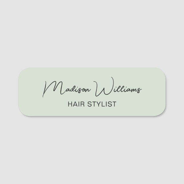 Friseur Modern Sage Green Mitarbeiter Namensschild (Vorderseite)