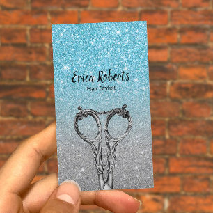 Friseur Modernes Aqua Türkis & Silber Glitter Visitenkarte