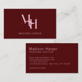 Friseur modernes Monogramm Initialen rot pink Visitenkarte