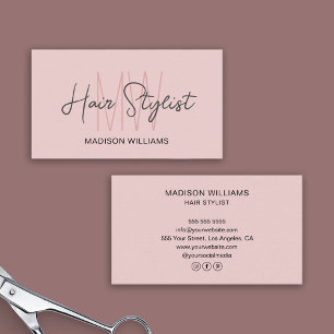 Friseur-Monogramm-Logo Blush-Pink Visitenkarte