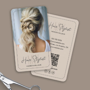 Friseur Monogramm Logo Foto Beige Visitenkarte