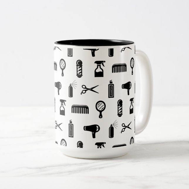 Friseur-Muster CUSTOM BG FARBE Zweifarbige Tasse (VorderseiteRechts)