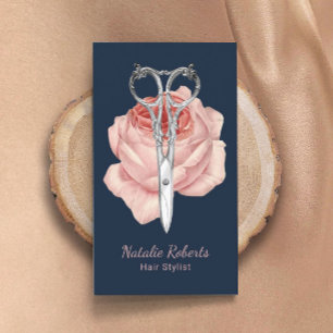 Friseur Navy Blau Schere & Rose Beauty Salon Visitenkarte