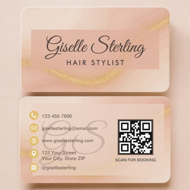 Friseur Neutral Beige QR Code Visitenkarte (Von Creator hochgeladen)