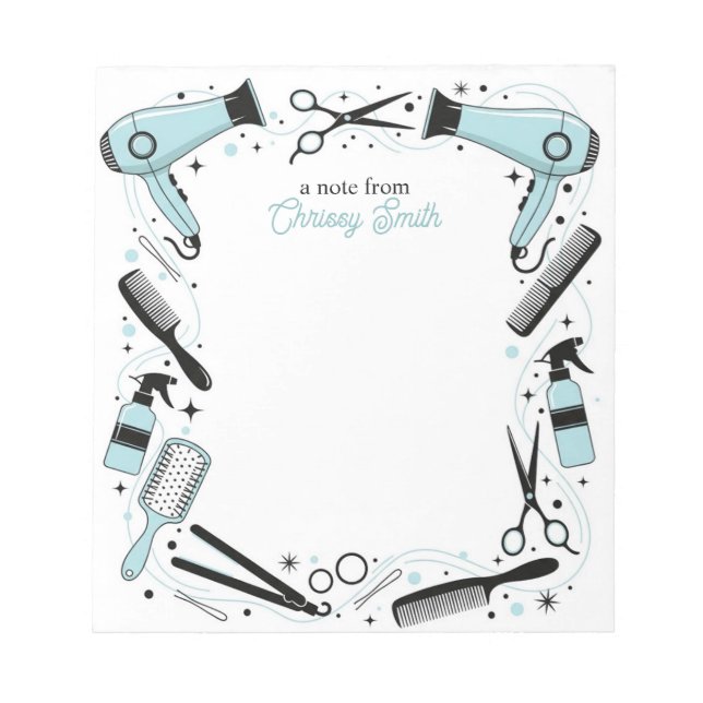 Friseur Personalized Blue Stars & Sparkles Notizblock (Vorderseite)