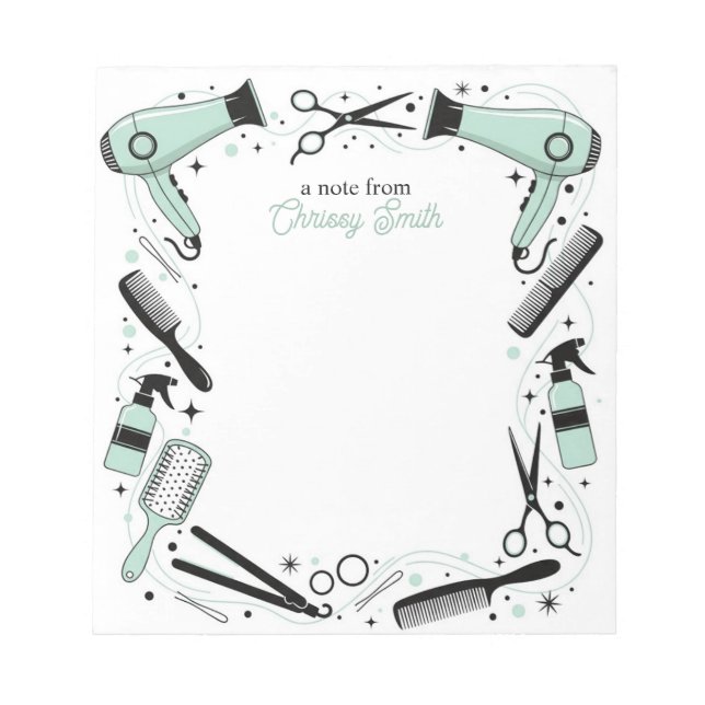Friseur Personalized Minze Sterne & Glitzer Notizblock (Vorderseite)