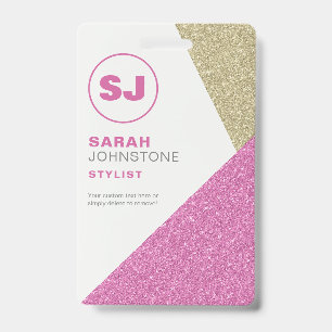 Friseur Pink & Gold Glitter Initial Ausweis