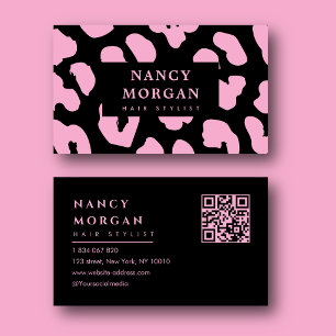Friseur-Pink Leopard Print QR-Code Visitenkarte