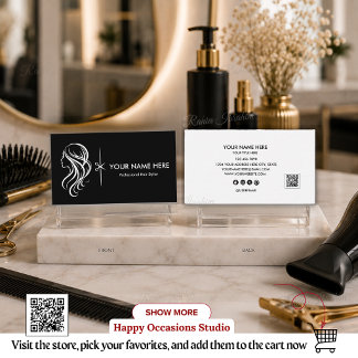Friseur QR Code editierbar, Schwarz Weiß Salon Visitenkarte