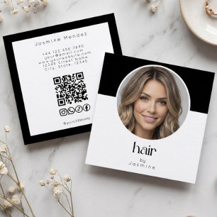 Friseur QR-Code Foto Schwarz Weiß Quadrat Quadratische Visitenkarte