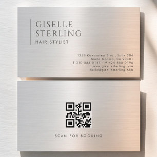 Friseur QR Code Gebürstetes Metall Visitenkarte