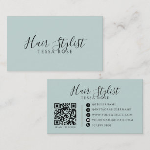 Friseur QR Code Staubiges Blau Grün Visitenkarte