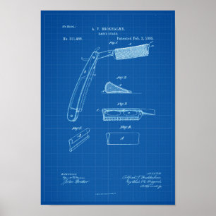 Friseur-Rasiermesser-Plan-Patent-Grafik 1885 Poster