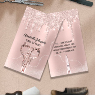 Friseur Rose DripGlitter Friseurin Schere Visitenkarte