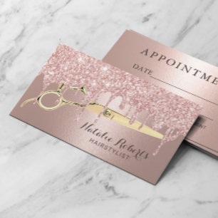 Friseur Rose Gold Glitzer Tropfen Ernennung Terminkarte