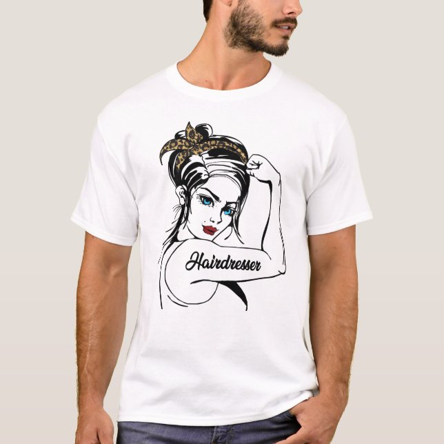 Friseur Rosie The Riveter Leopard Cheetah T-Shirt (Vorderseite)