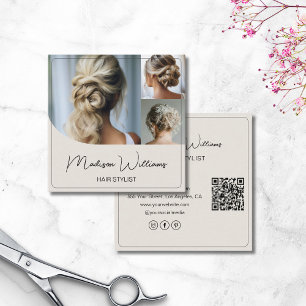 Friseur Salon 3 Fotos QR Code Quadratische Visitenkarte