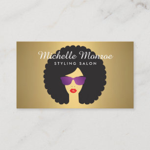 Friseur Salon Beauty Girl mit Afro on Imitate Gold Visitenkarte