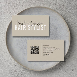 Friseur-Salon-Beige-QR-Code Visitenkarte