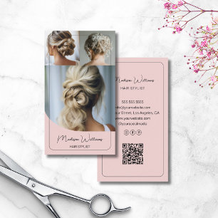 Friseur Salon Benutzerdefiniert 3 Fotos QR Rosa Visitenkarte