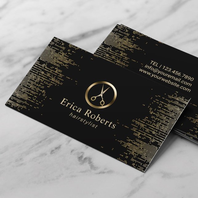 Friseur-Salon-Schere Logo Trendy Black & Gold Visitenkarte (Von Creator hochgeladen)