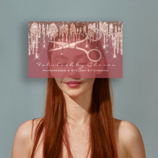 Friseur-Salon Stylist Friseur Schere Rose Tropfen Visitenkarte (Hair Salon Stylist Hairdresser Scissors Rose Drip Business Card)