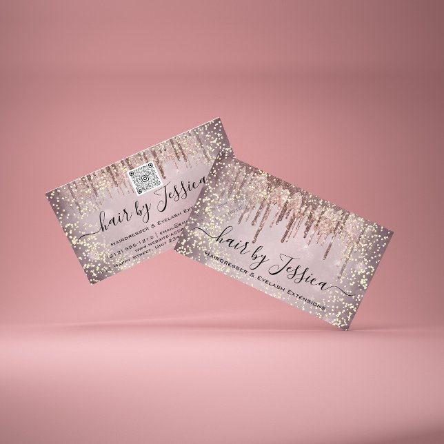 Friseur Salon Stylist Frisör Rose Tropfen QR Code Visitenkarte (Von Creator hochgeladen)