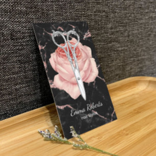 Friseur Schere & Blume Roségold Marmor Visitenkarte