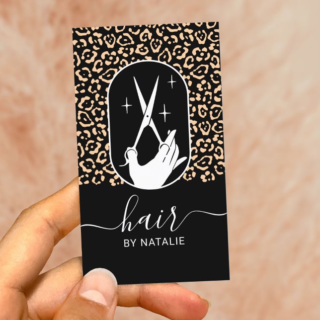 Friseur Schere & Hand Logo Leopard Salon Visitenkarte (Von Creator hochgeladen)