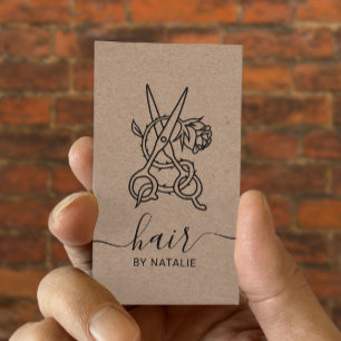 Friseur Schere Rose Logo Rustikaler Kraft Salon Visitenkarte